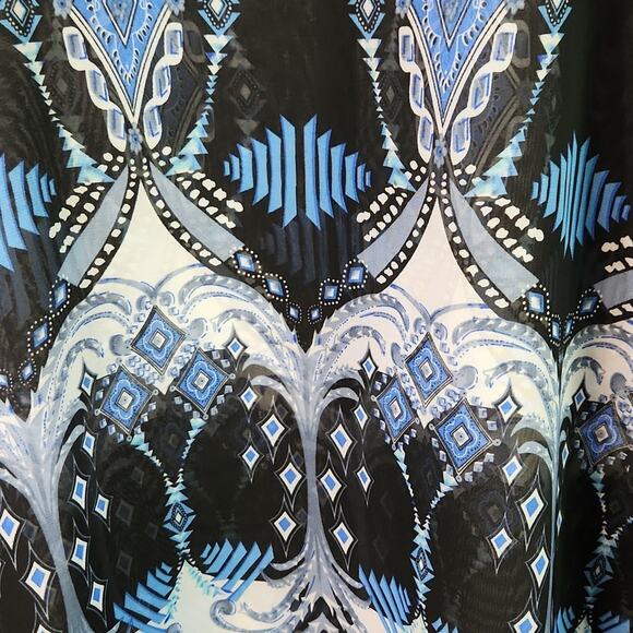 Arianna By Howards Multi-Colored Blouse OS Sheer Cold Shoulder Boho Abstract - Picture 3 of 11